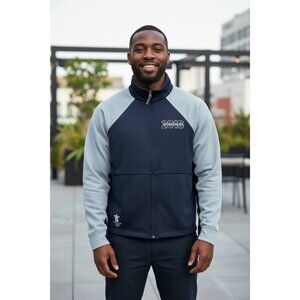 2010 Vancouver Whistler Full Zip Olympic Jacket Mens L Elevate Fleece Navy & Gra